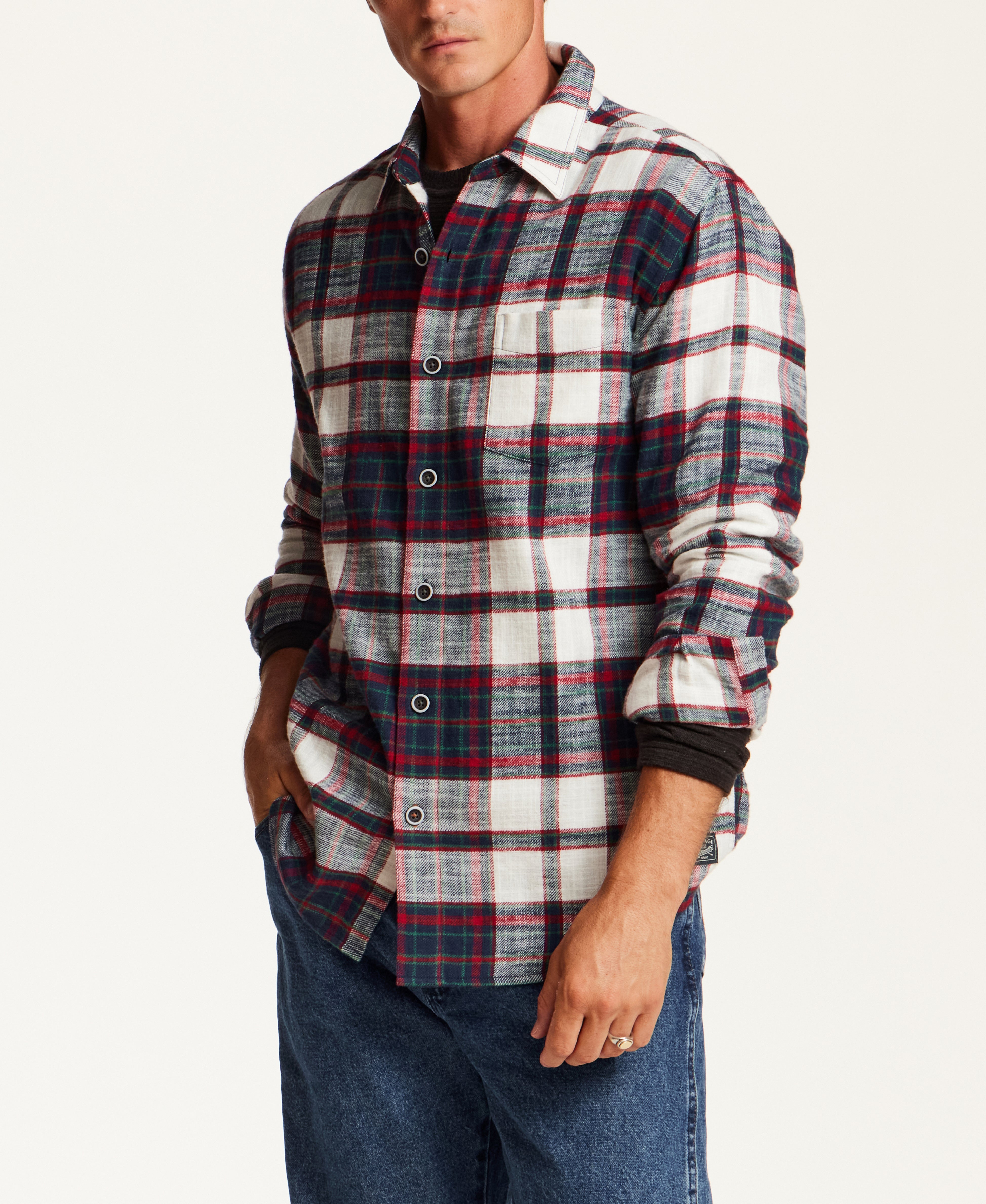 SLUB FLANNEL PLAID in TIBETAN BLUE (F2685929WV)