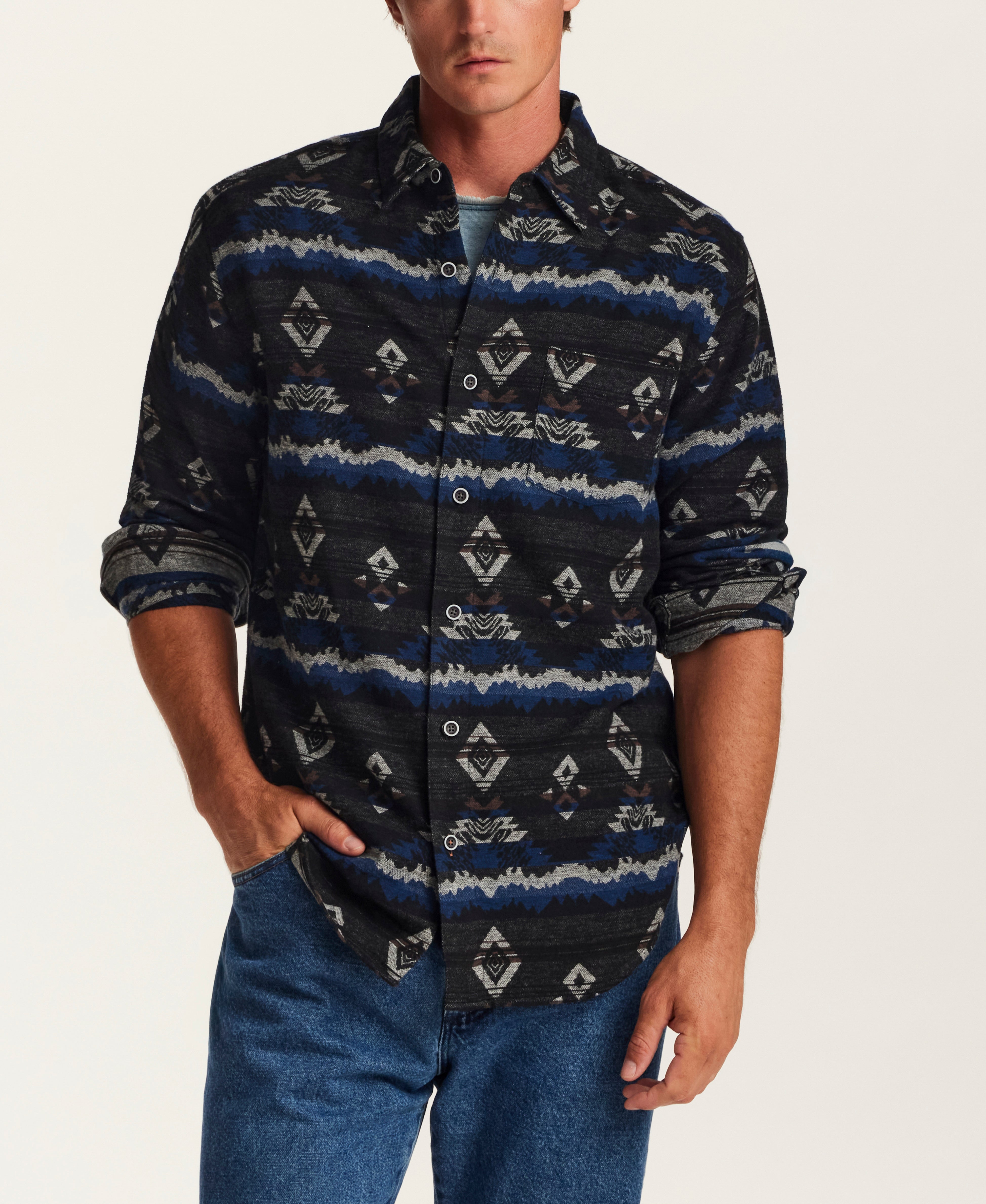 The Mesa Jacquard Overshirt in Peacoat
