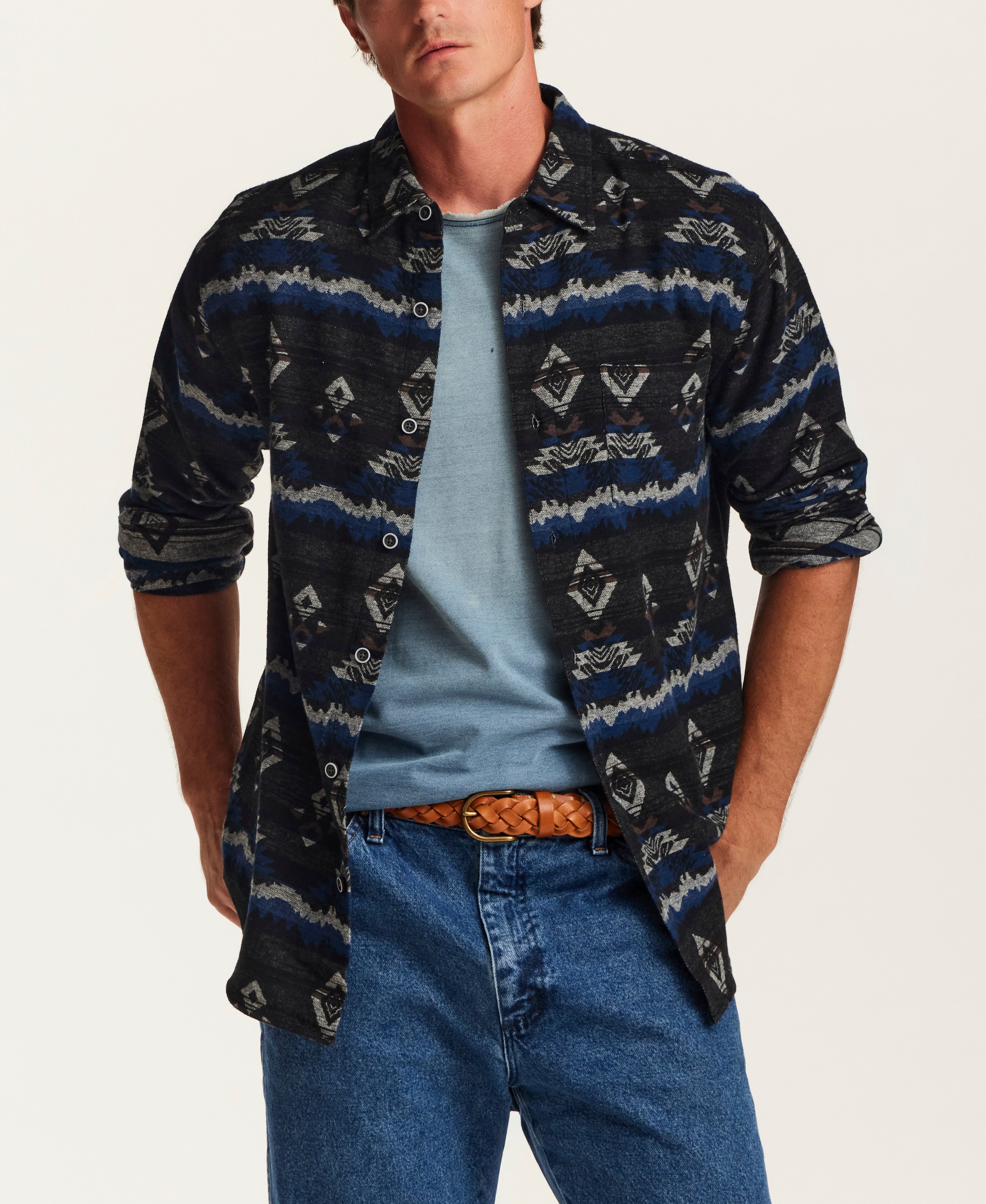 The Mesa Jacquard Overshirt in Peacoat