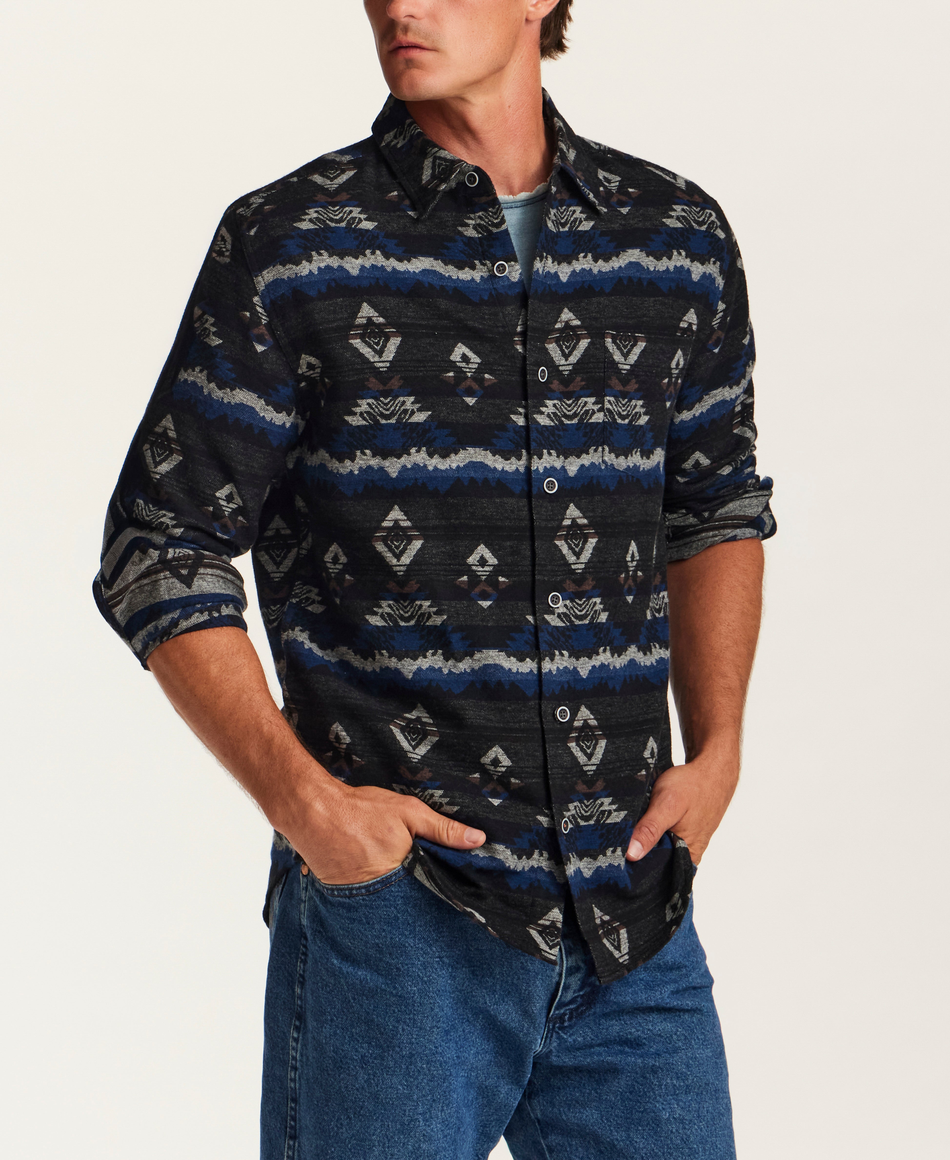 The Mesa Jacquard Overshirt in Peacoat