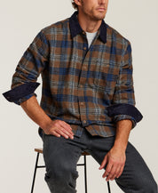 Cord Collar Plaid Overshirt in Brown