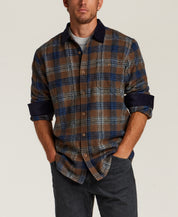 Cord Collar Plaid Overshirt in Brown