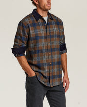 Cord Collar Plaid Overshirt in Brown