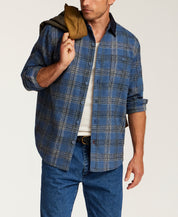 CORDUROY COLLAR HEAVY FLANNEL OVERSHIRT in STELLAR BLUE (F2685971WV)