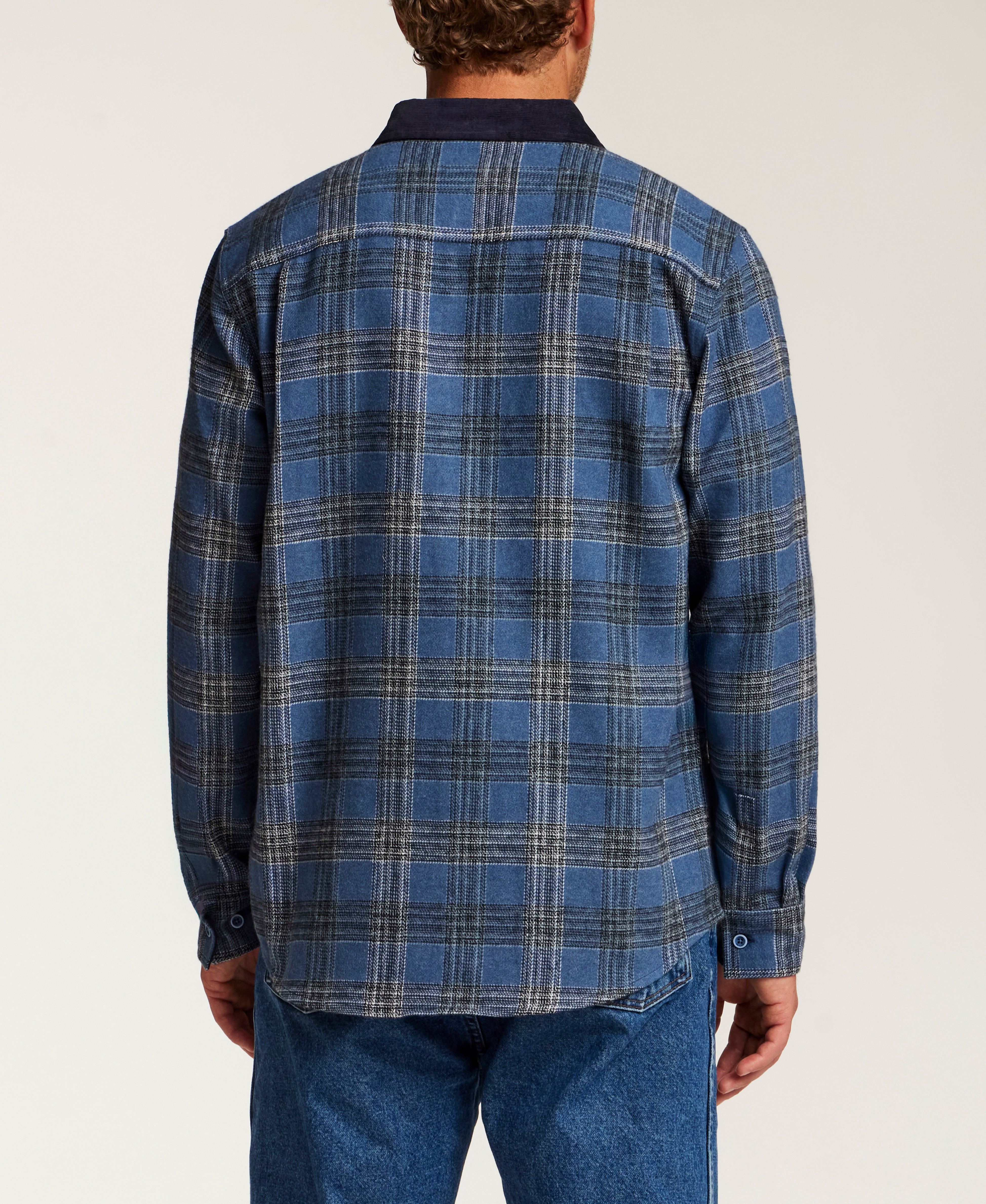 CORDUROY COLLAR HEAVY FLANNEL OVERSHIRT in STELLAR BLUE (F2685971WV)