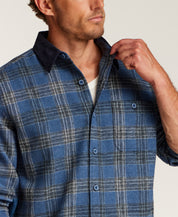 CORDUROY COLLAR HEAVY FLANNEL OVERSHIRT in STELLAR BLUE (F2685971WV)