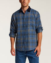 CORDUROY COLLAR HEAVY FLANNEL OVERSHIRT in STELLAR BLUE (F2685971WV)