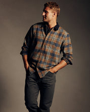 Cord Collar Plaid Overshirt in Brown