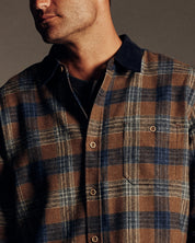 Cord Collar Plaid Overshirt in Brown