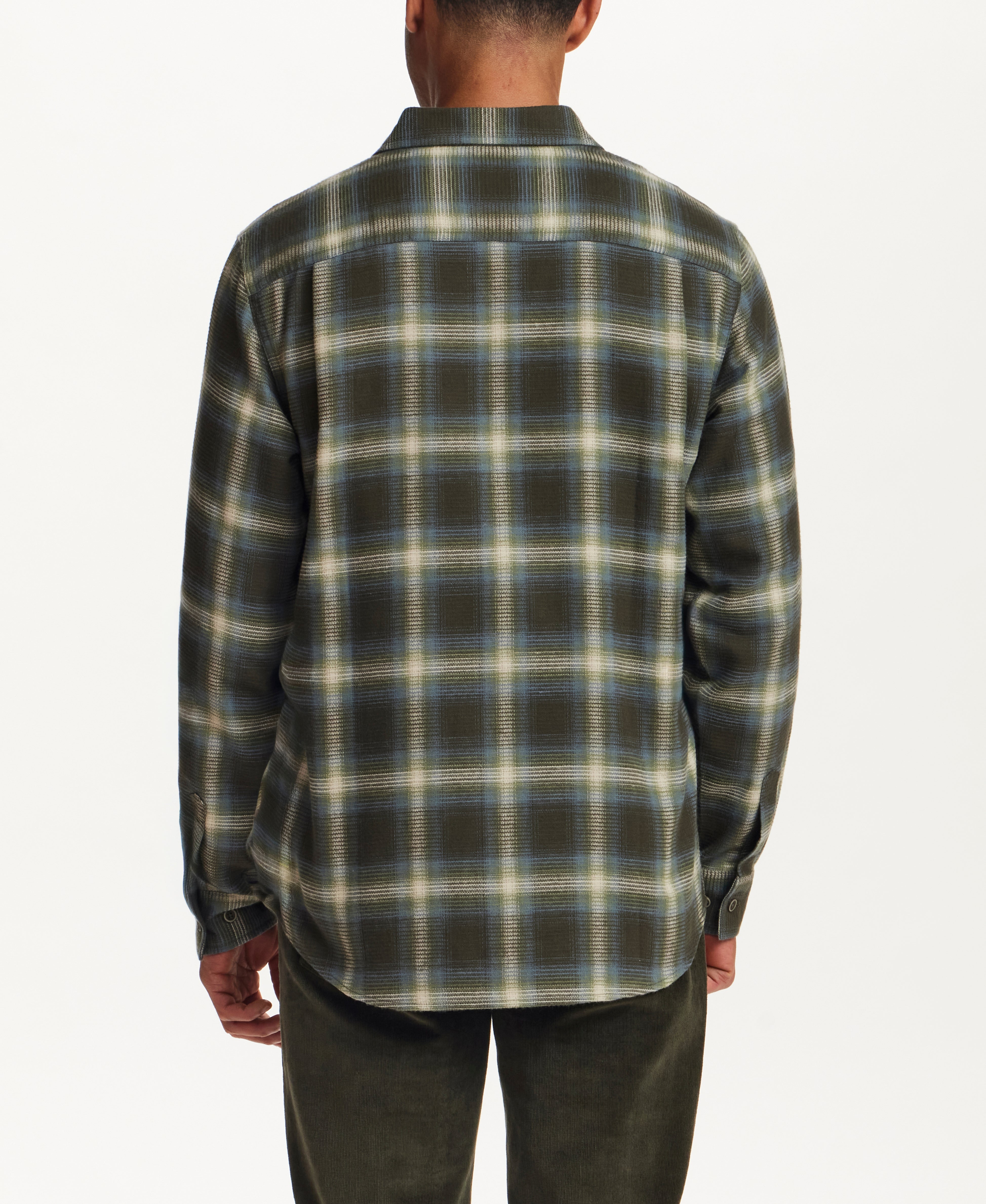 Brushed Waffle Plaid Shirt in Forest Night