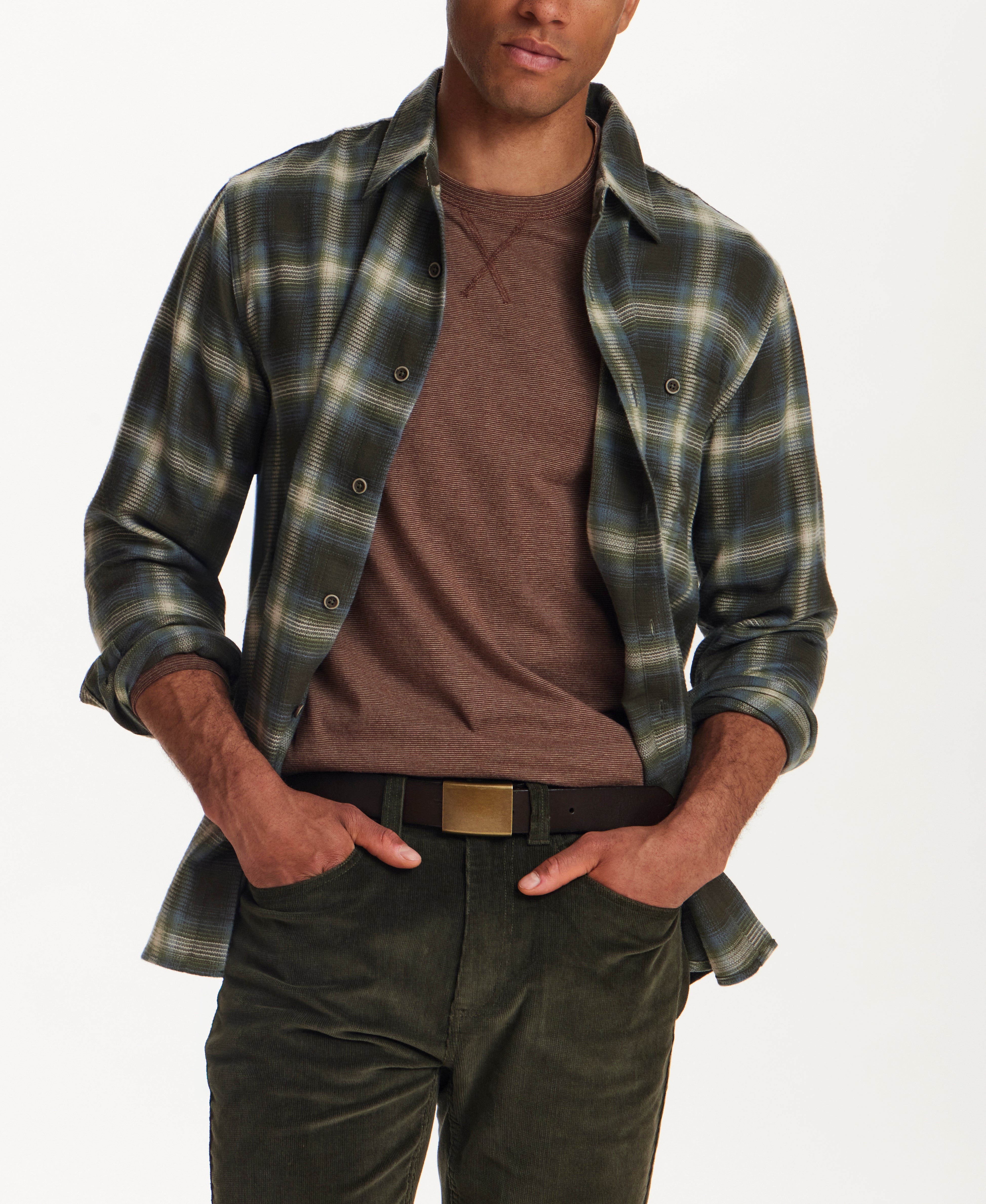 Brushed Waffle Plaid Shirt in Forest Night