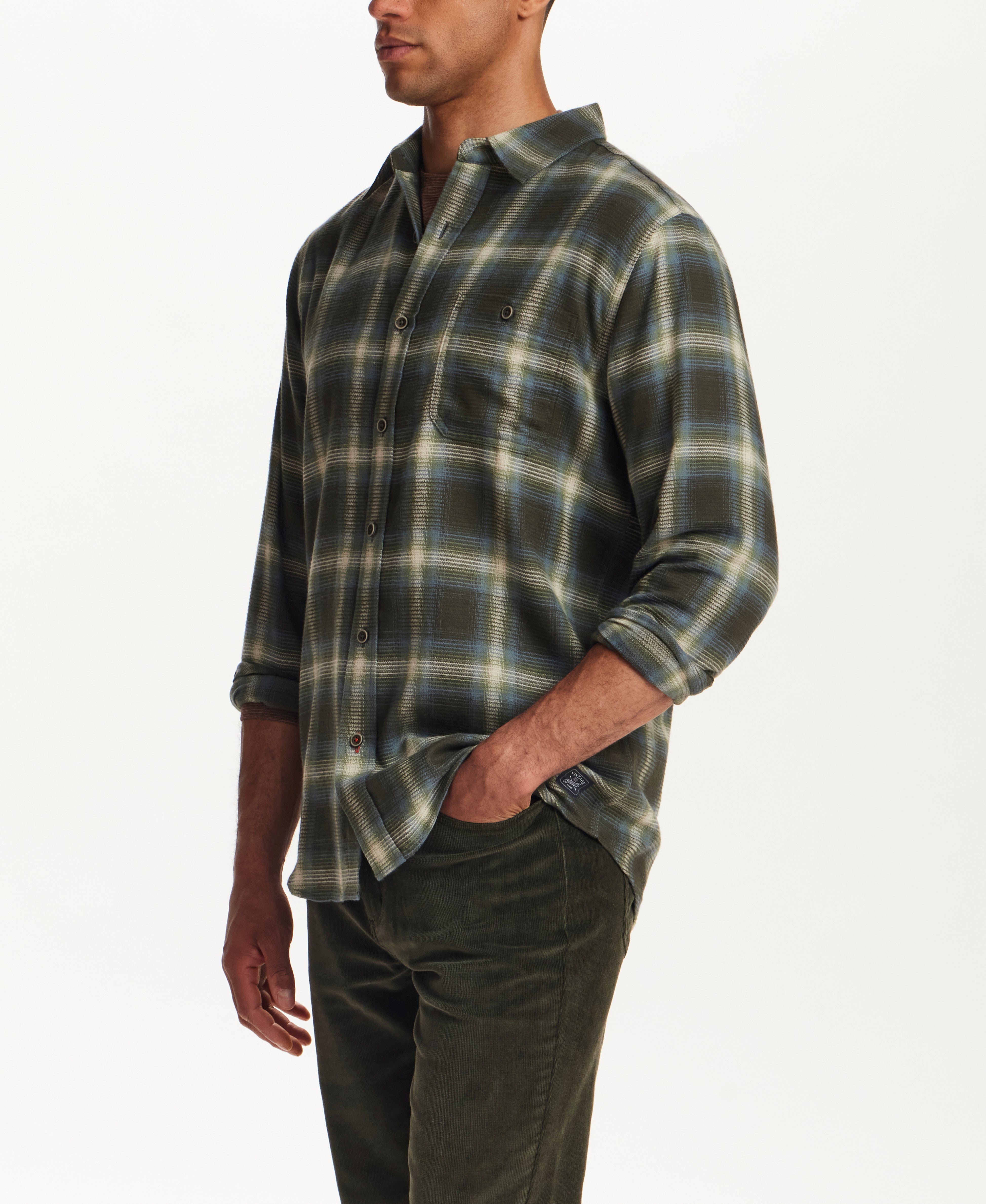 Brushed Waffle Plaid Shirt in Forest Night