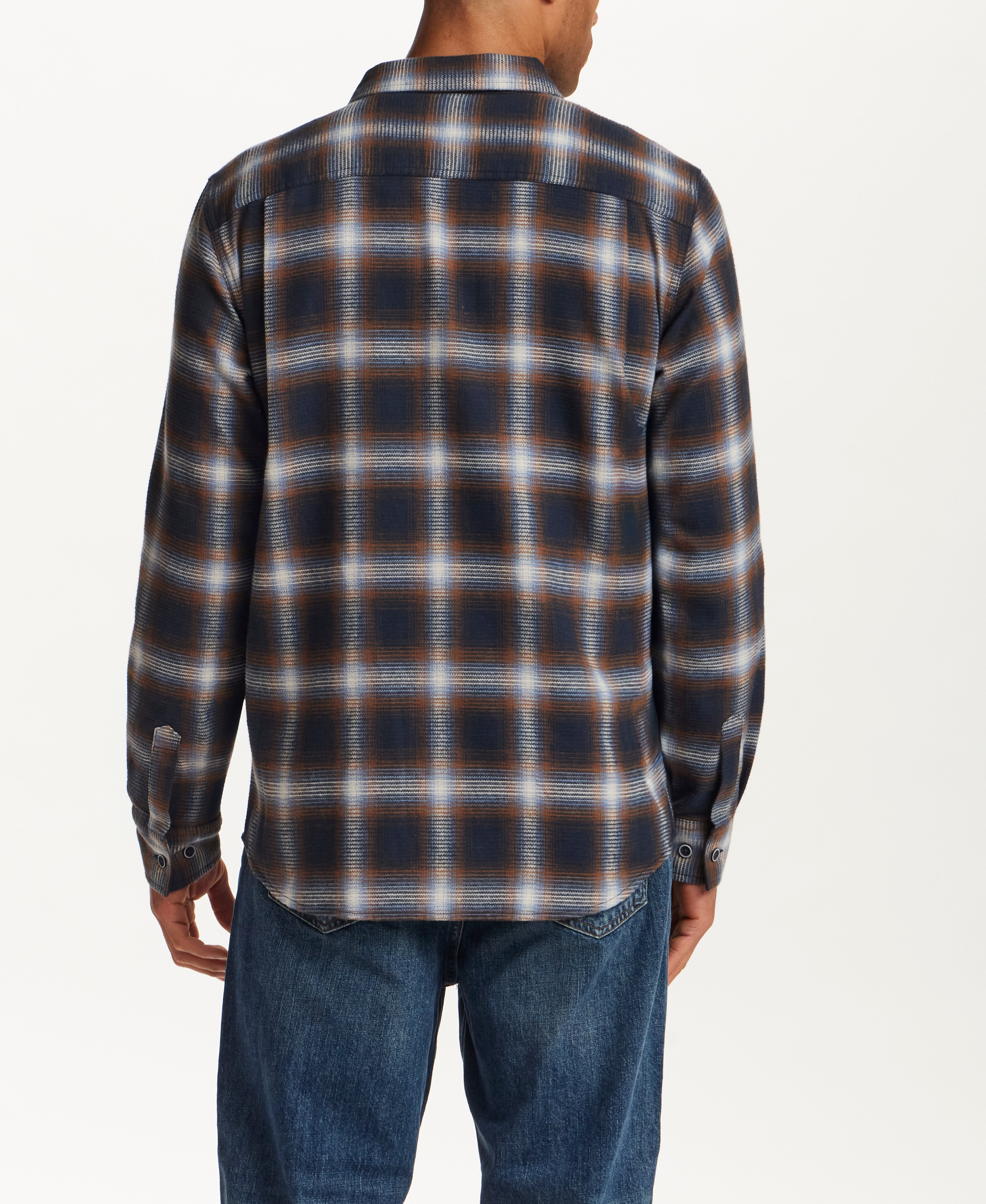 Brushed Waffle Plaid Shirt in Midnight Navy