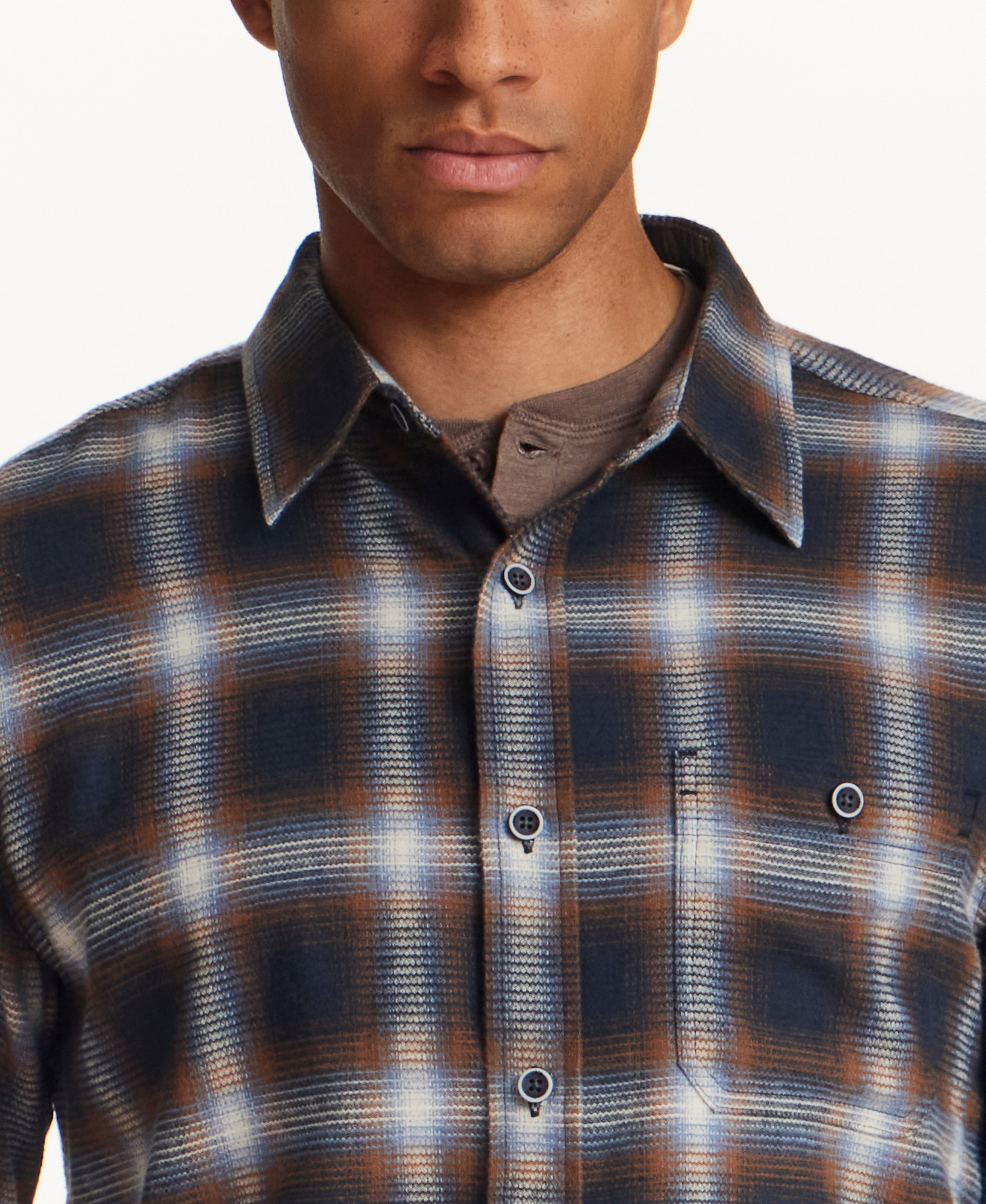 Brushed Waffle Plaid Shirt in Midnight Navy