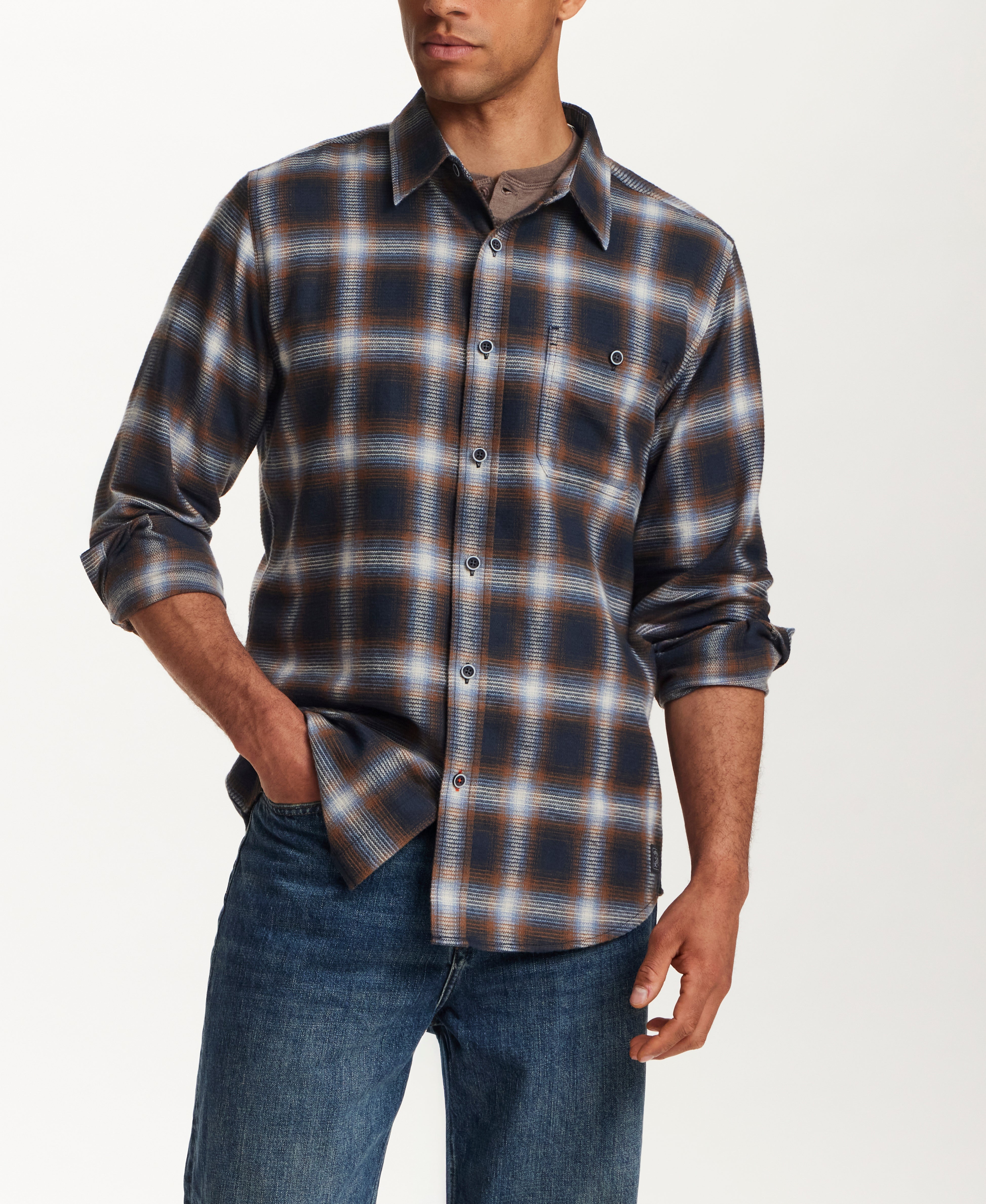 Brushed Waffle Plaid Shirt in Midnight Navy