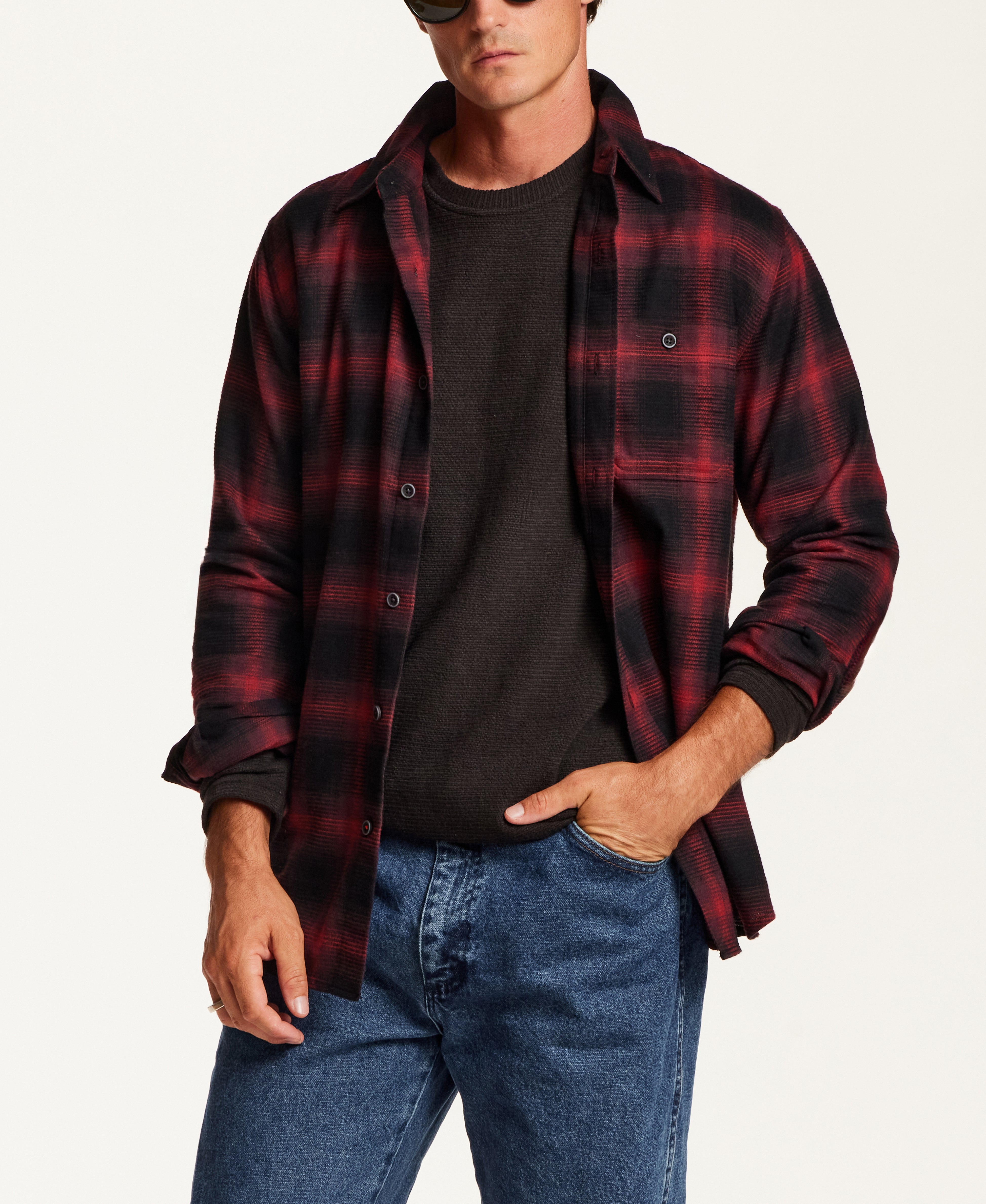 Brushed Waffle Plaid Shirt in Syrah