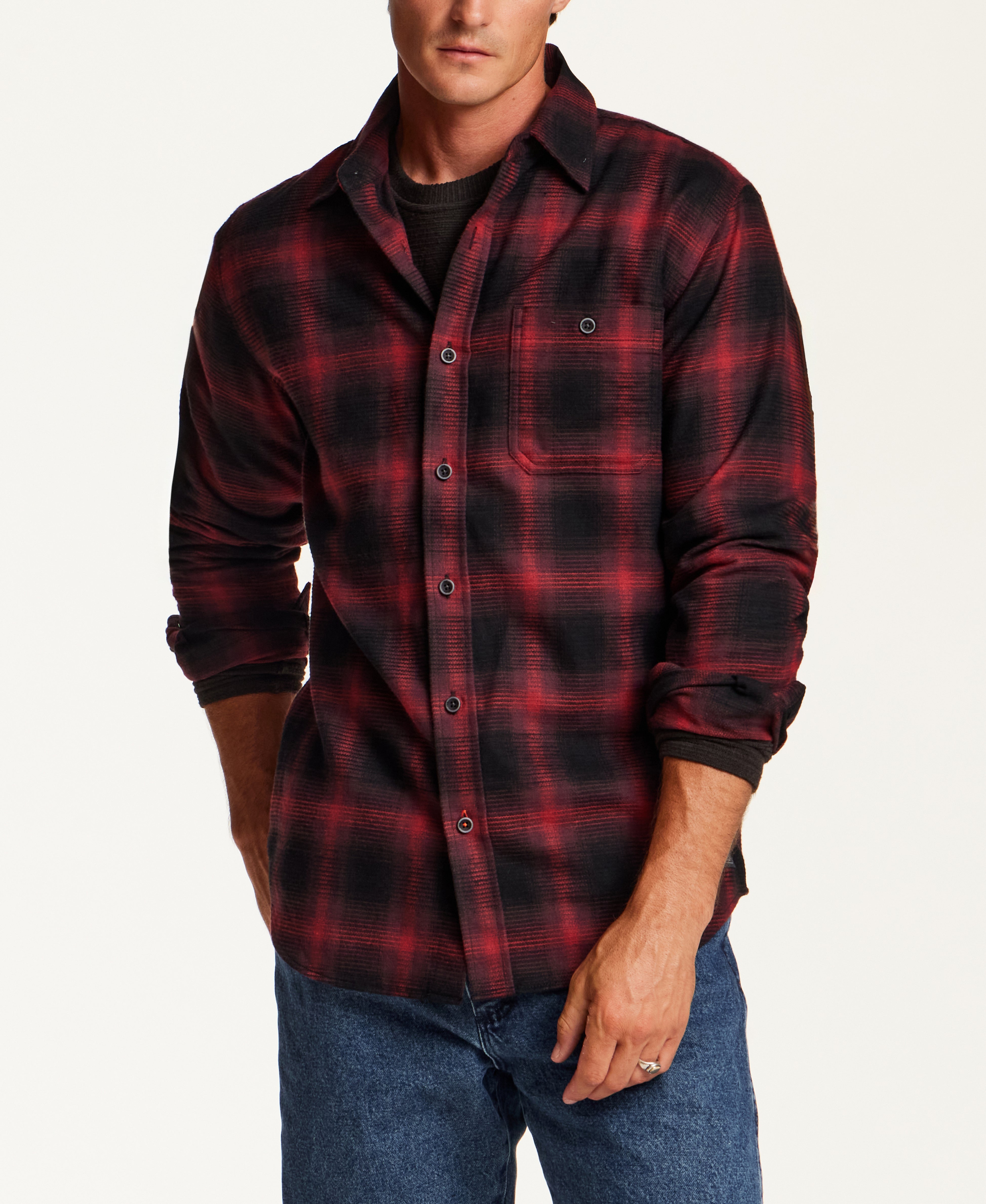 Brushed Waffle Plaid Shirt in Syrah