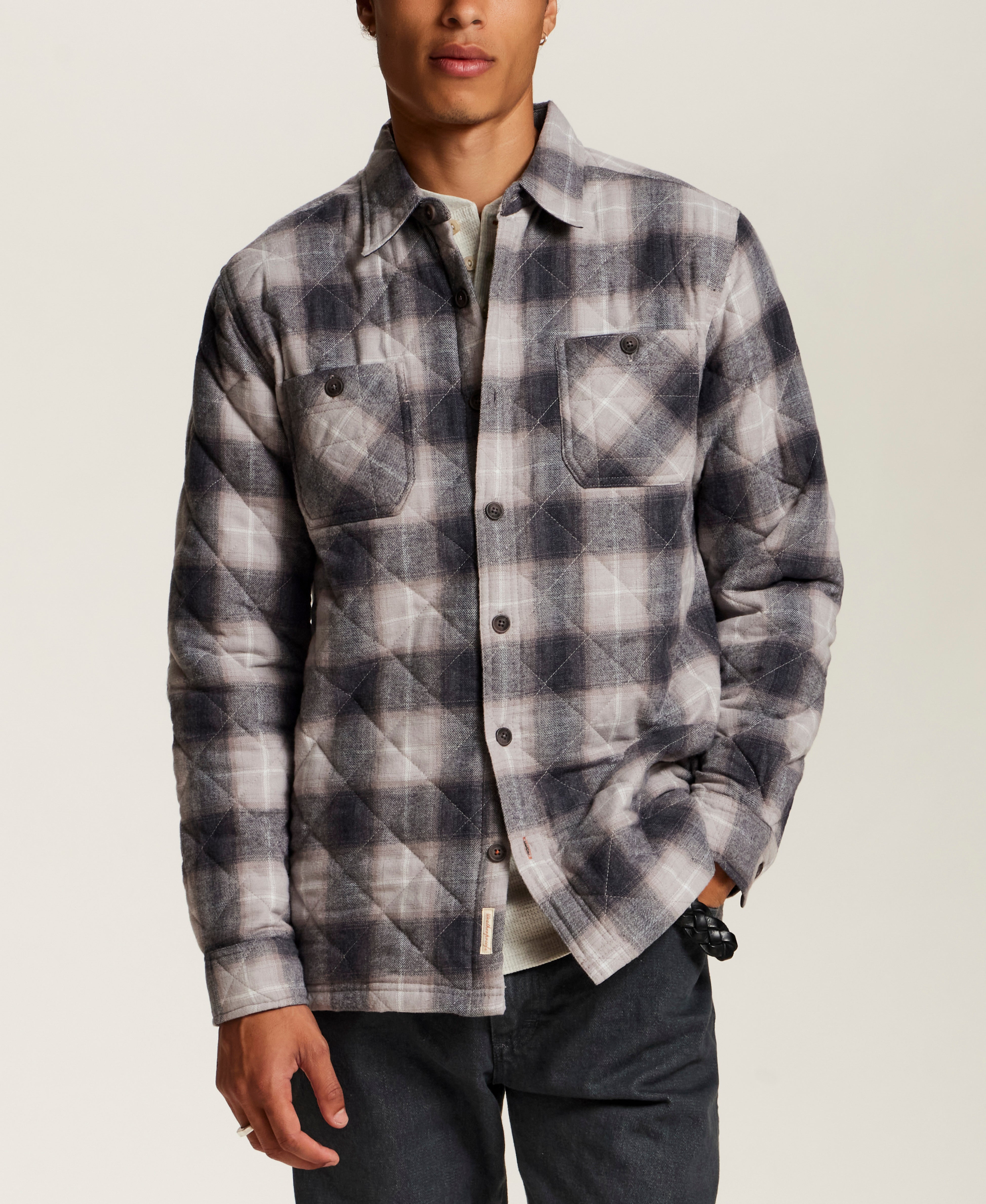 Quilted Plaid Shirt Jacket in Burnt Ash