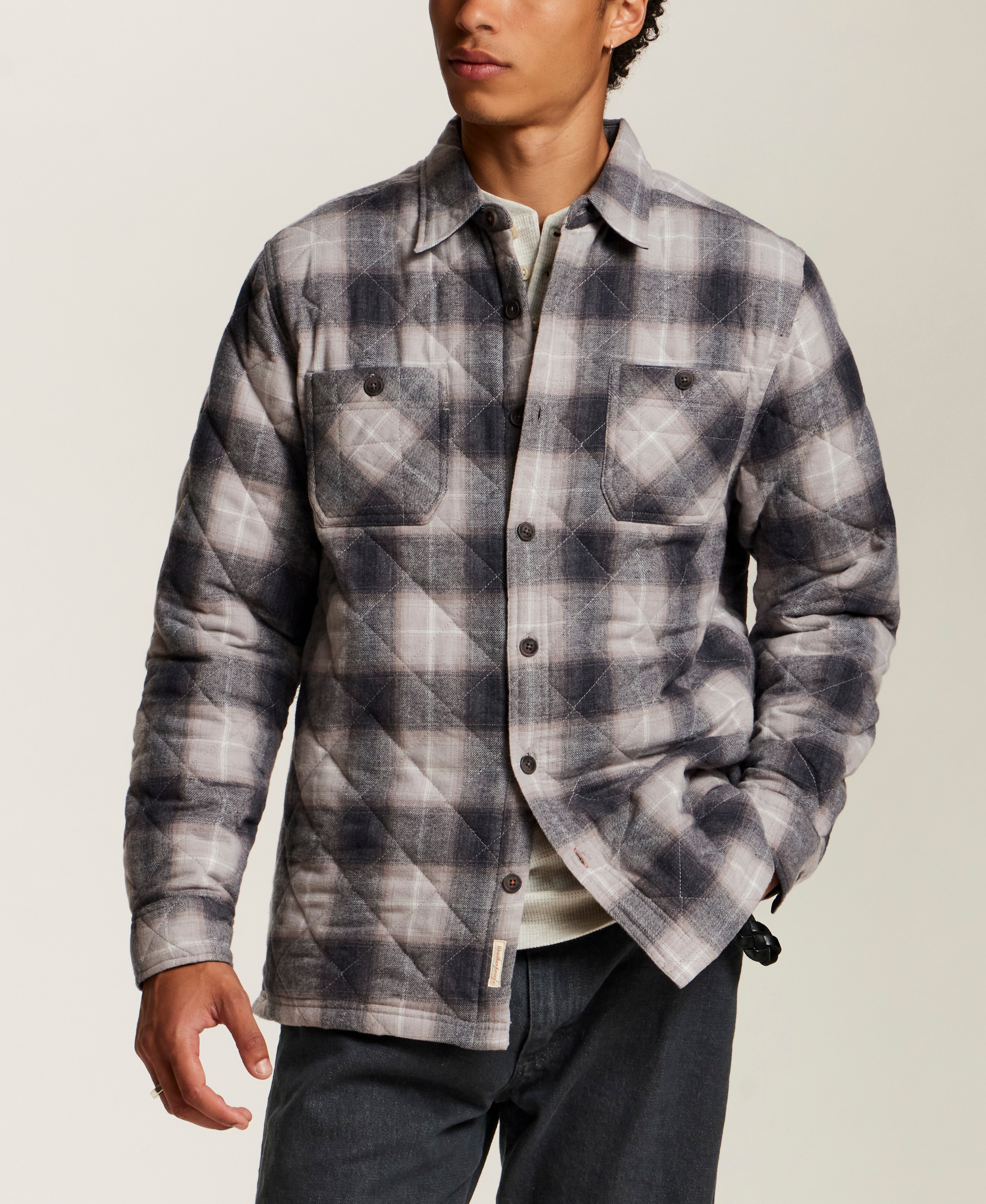 Quilted Plaid Shirt Jacket in Burnt Ash