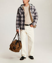 Quilted Sherpa-Lined Hooded Shirt Jacket in Burnt Ash