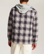 Quilted Sherpa-Lined Hooded Shirt Jacket in Burnt Ash