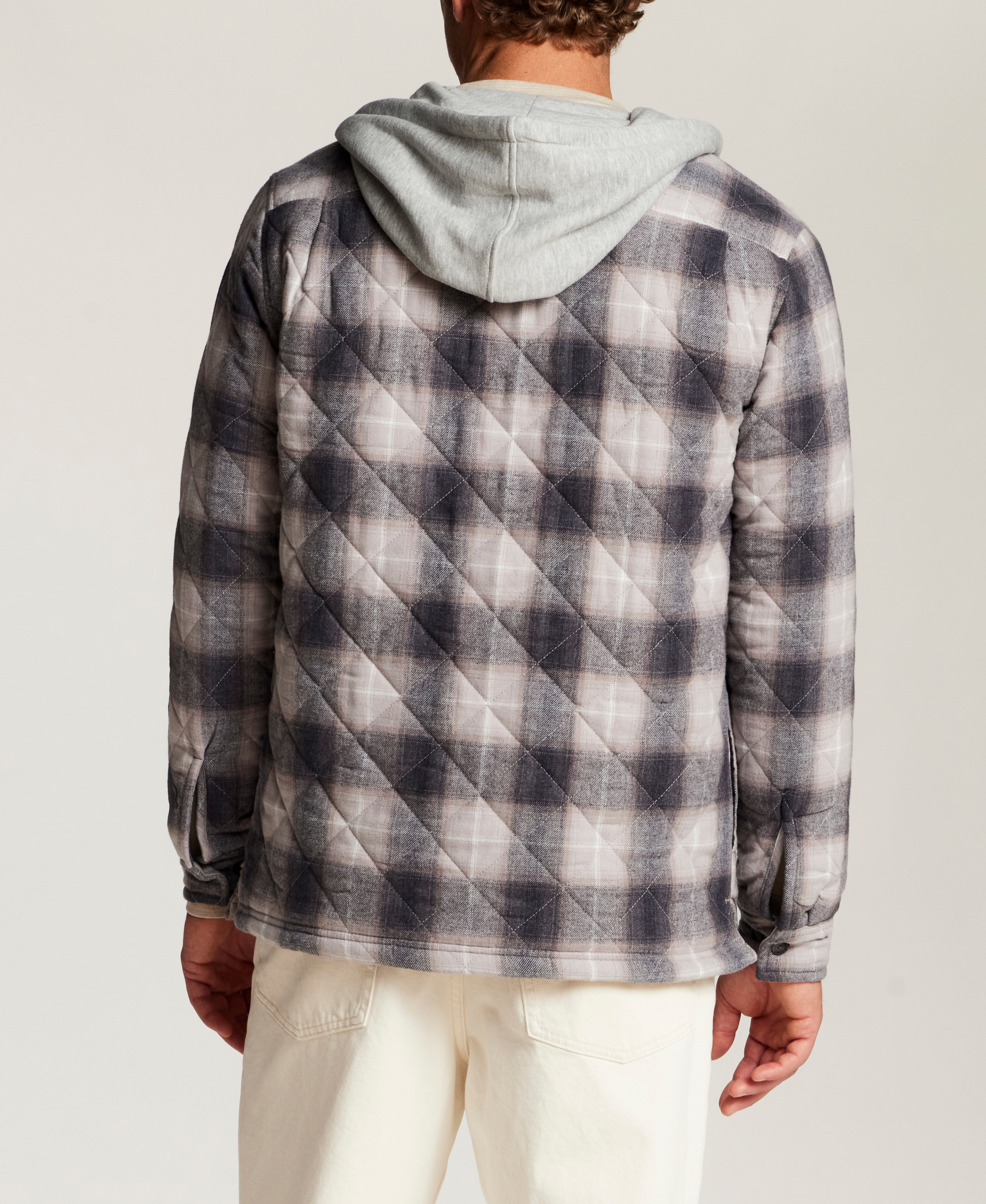 Quilted Sherpa-Lined Hooded Shirt Jacket in Burnt Ash