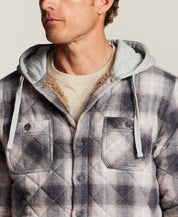 Quilted Sherpa-Lined Hooded Shirt Jacket in Burnt Ash
