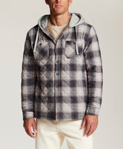 Quilted Sherpa-Lined Hooded Shirt Jacket in Burnt Ash