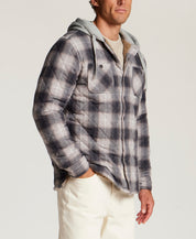 Quilted Sherpa-Lined Hooded Shirt Jacket in Burnt Ash