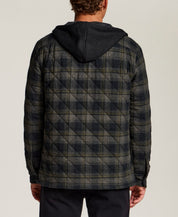 Quilted Sherpa-Lined Hooded Shirt Jacket in Grape Leaf