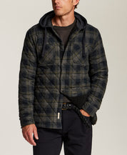 Quilted Sherpa-Lined Hooded Shirt Jacket in Grape Leaf