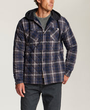 Quilted Sherpa-Lined Hooded Shirt Jacket in Indigo Sea