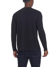 LONG SLEEVE BRUSHED JERSEY HENLEY in BLACK