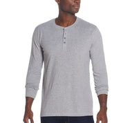 Long Sleeve Brushed Jersey Henley In Light Grey Heather