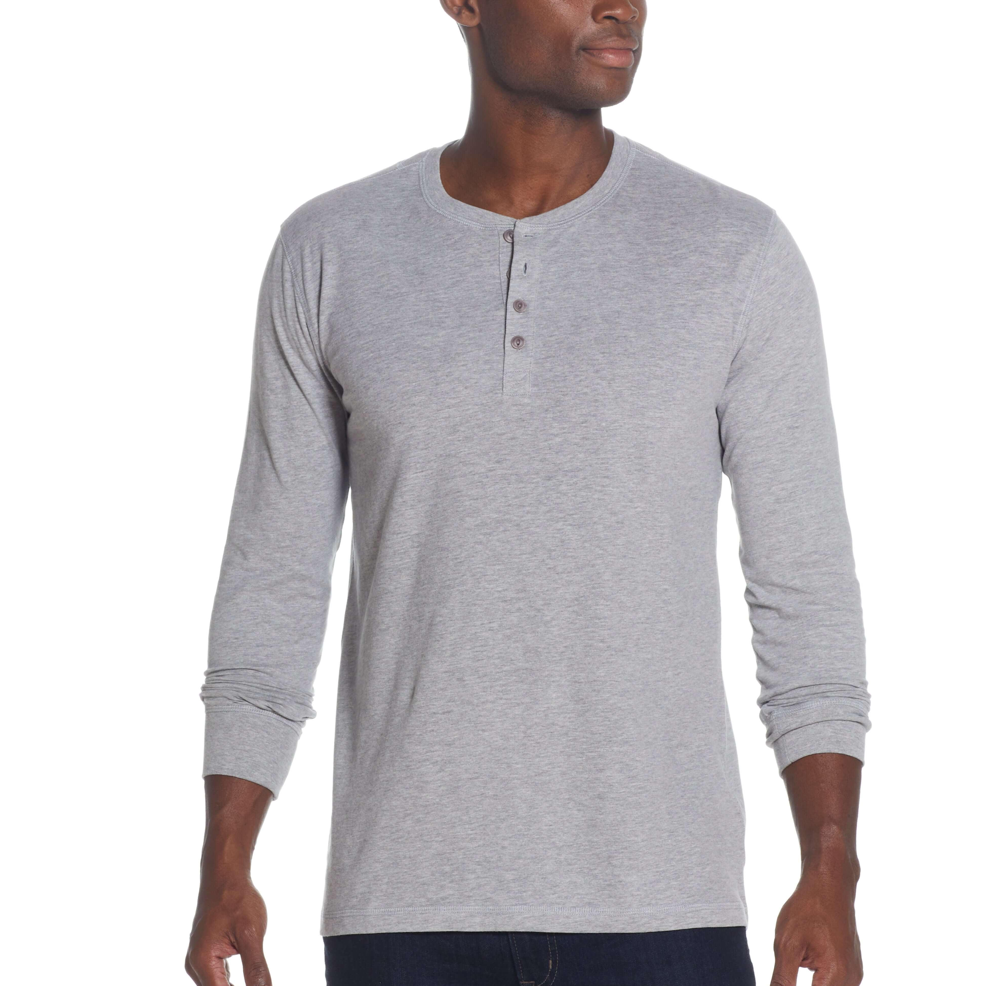 Long Sleeve Brushed Jersey Henley In Light Grey Heather