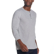 Long Sleeve Brushed Jersey Henley In Light Grey Heather