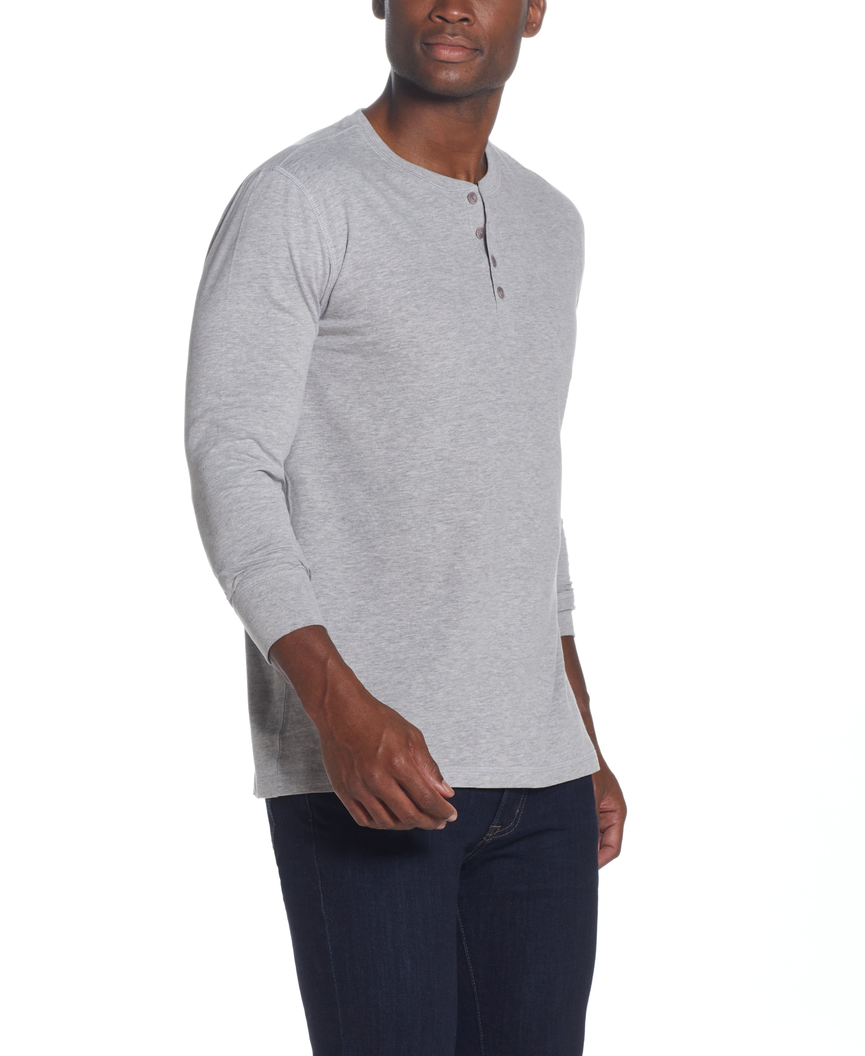 LONG SLEEVE BRUSHED JERSEY HENLEY in LT GREY HEATHER