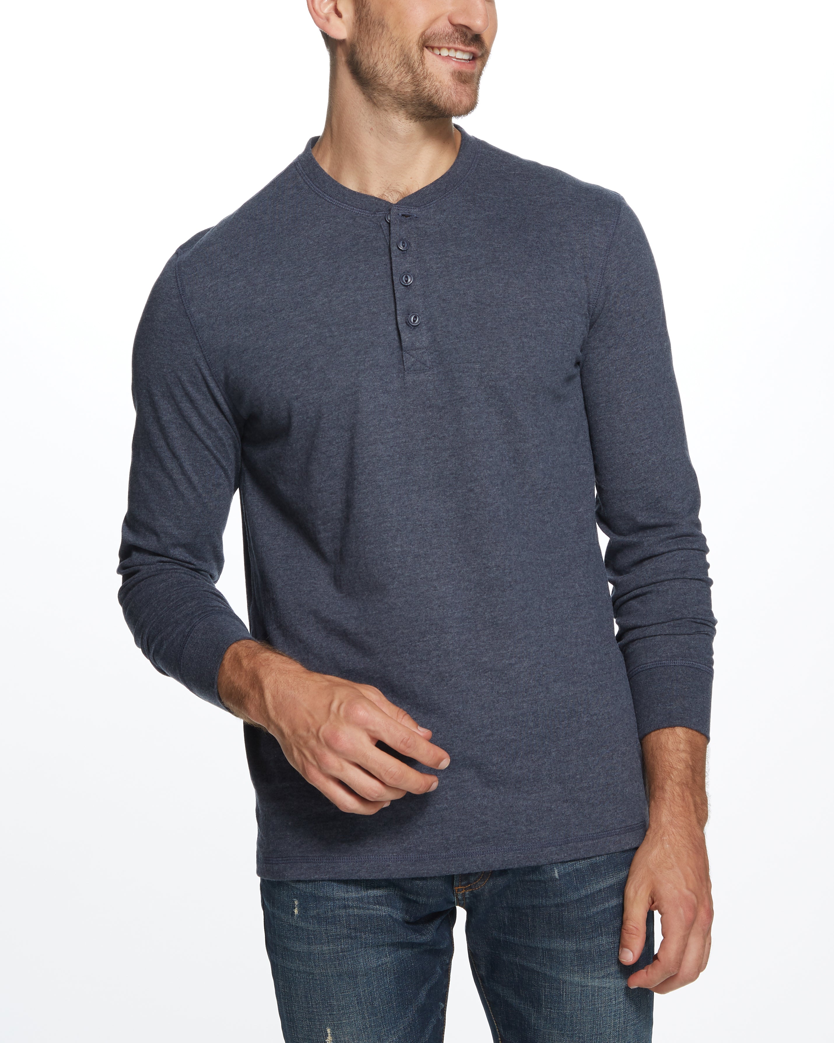LONG SLEEVE BRUSHED JERSEY HENLEY in MARITIME BLUE