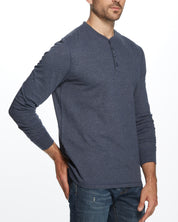 LONG SLEEVE BRUSHED JERSEY HENLEY in MARITIME BLUE