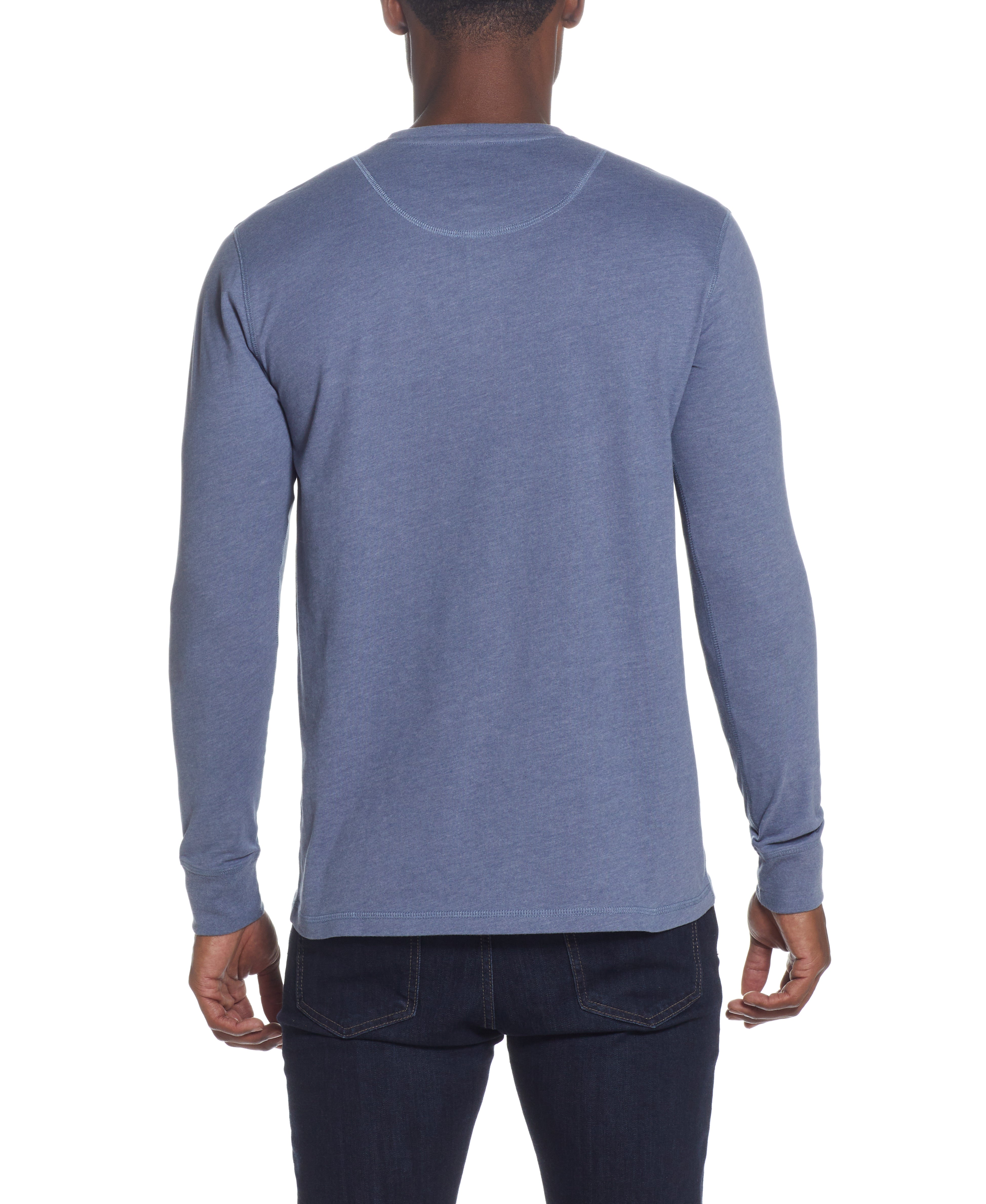 Long Sleeve Brushed Jersey Henley In Medium Blue Heather