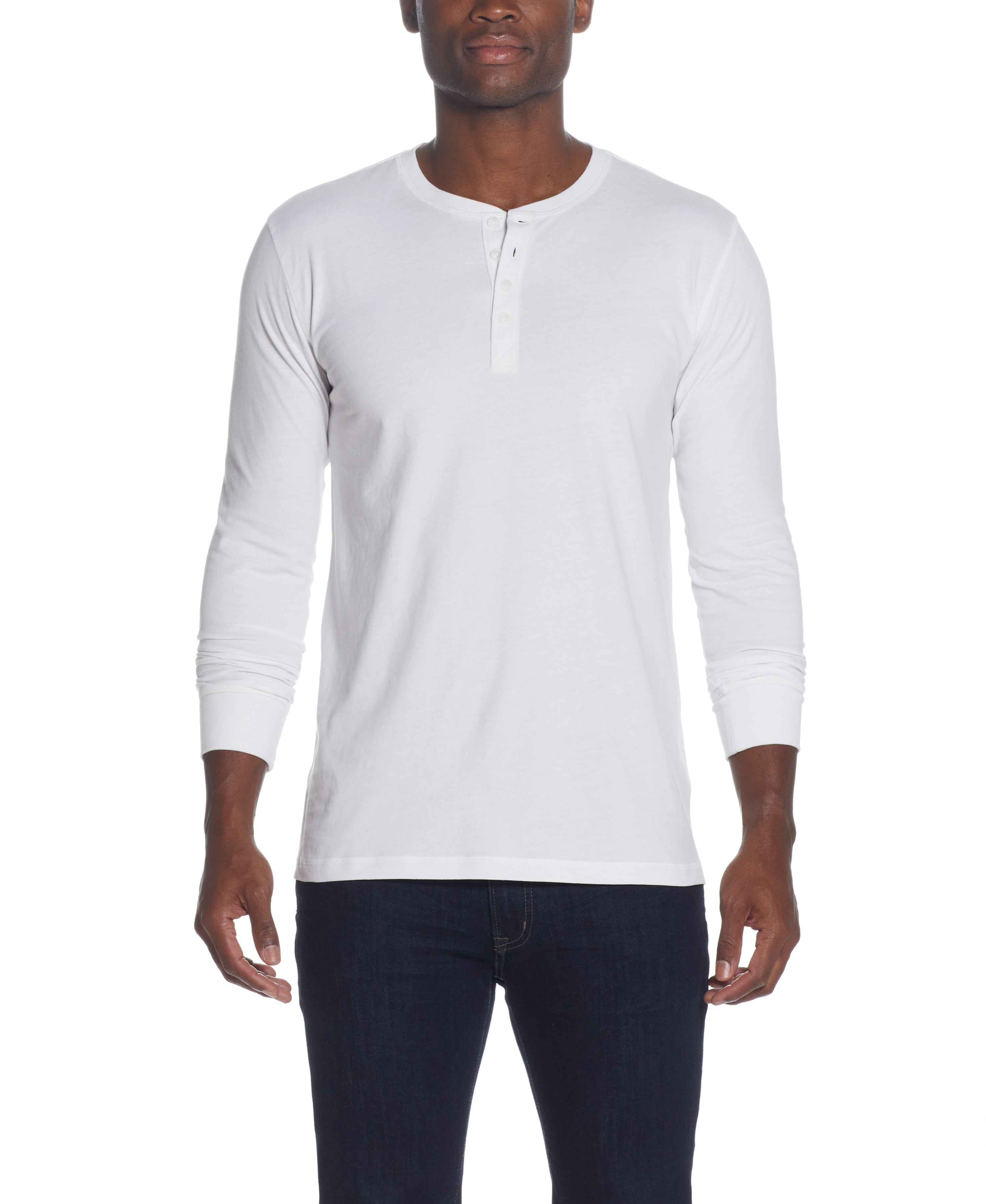 L/S BRUSHED JERSEY HENLEY in WHITE