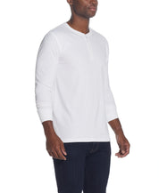 LONG SLEEVE BRUSHED JERSEY HENLEY in WHITE