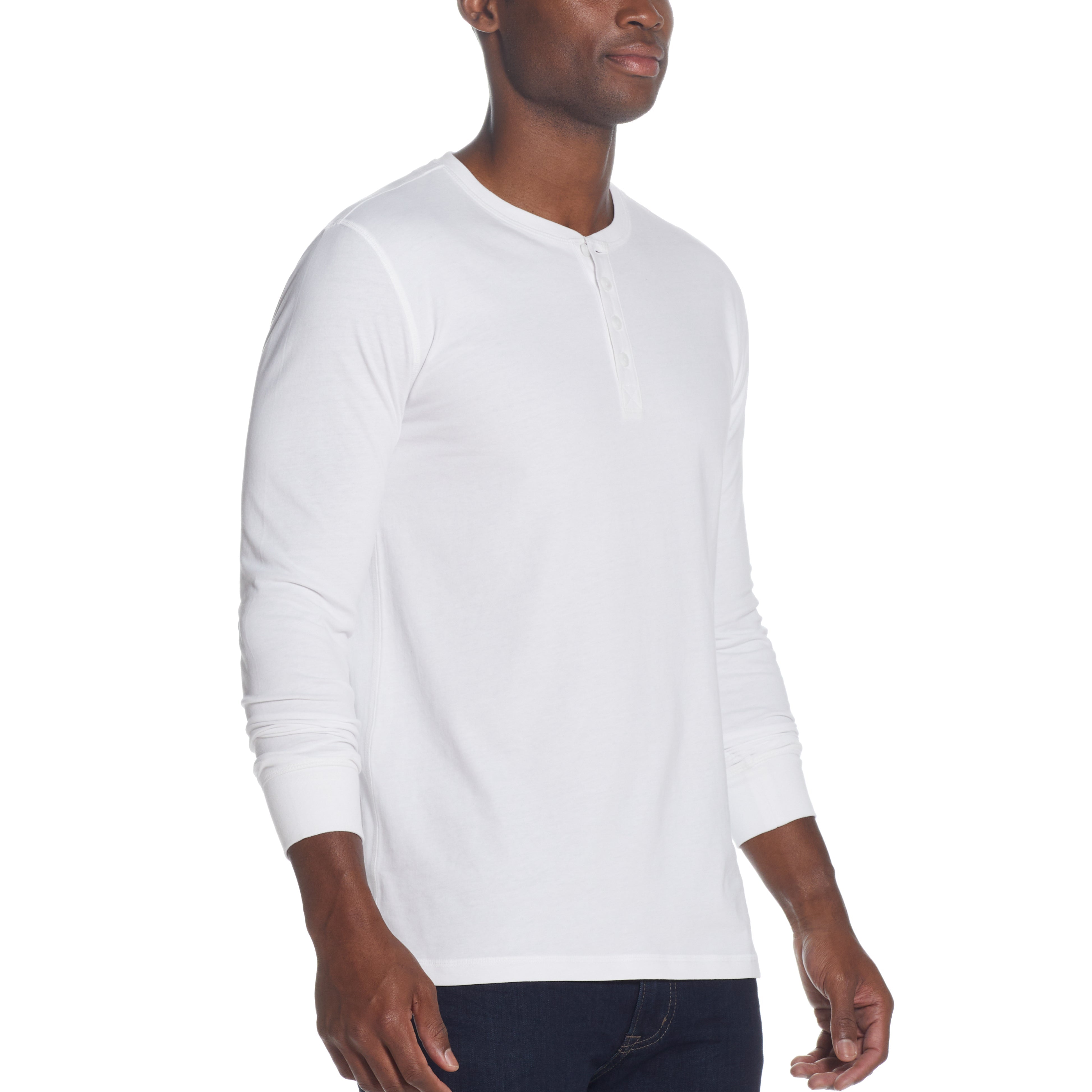 Long Sleeve Brushed Jersey Henley In White