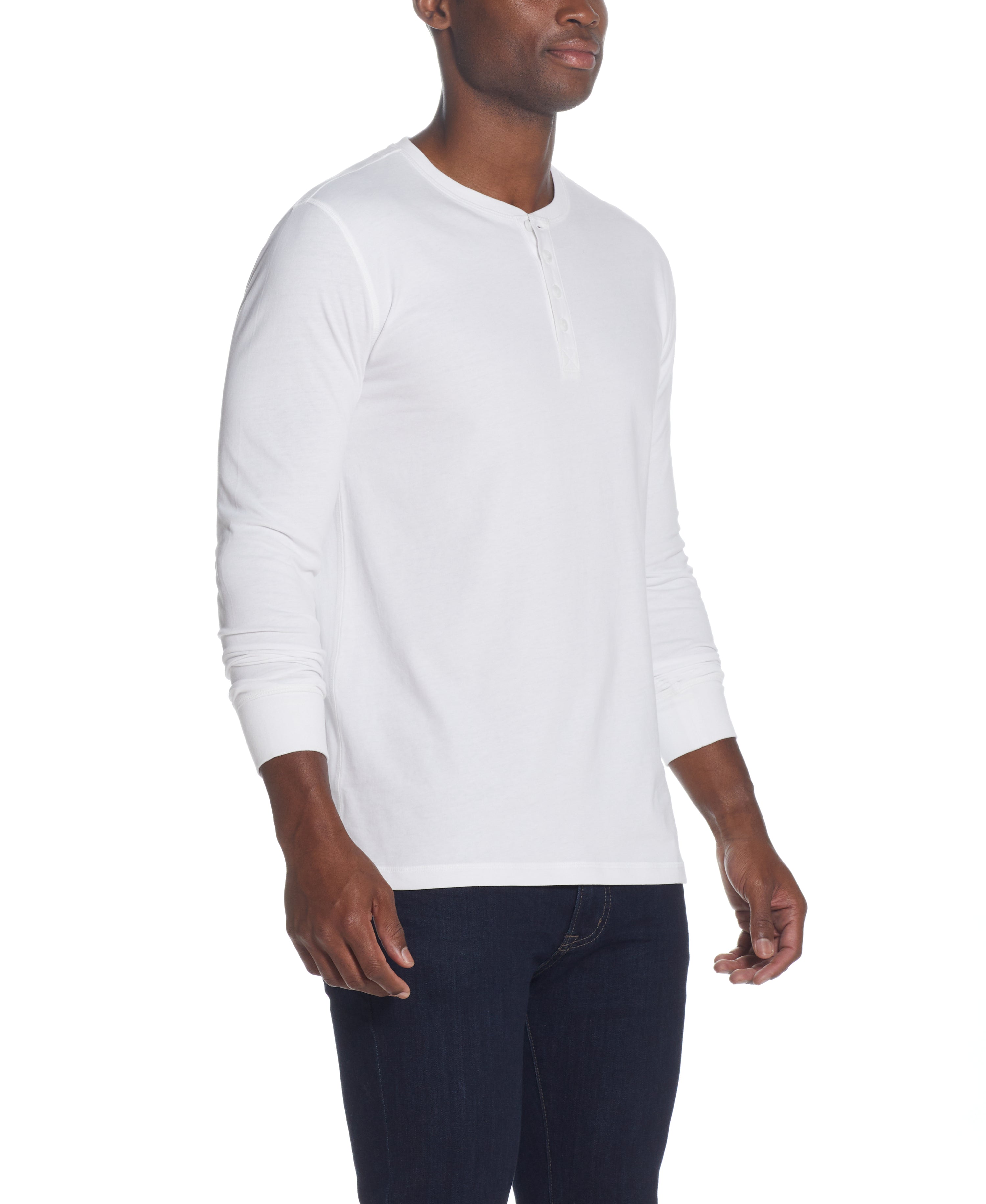 L/S BRUSHED JERSEY HENLEY in WHITE