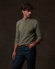 Long Sleeve Brushed Jersey Henley in Olive