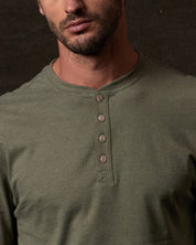 Long Sleeve Brushed Jersey Henley in Olive