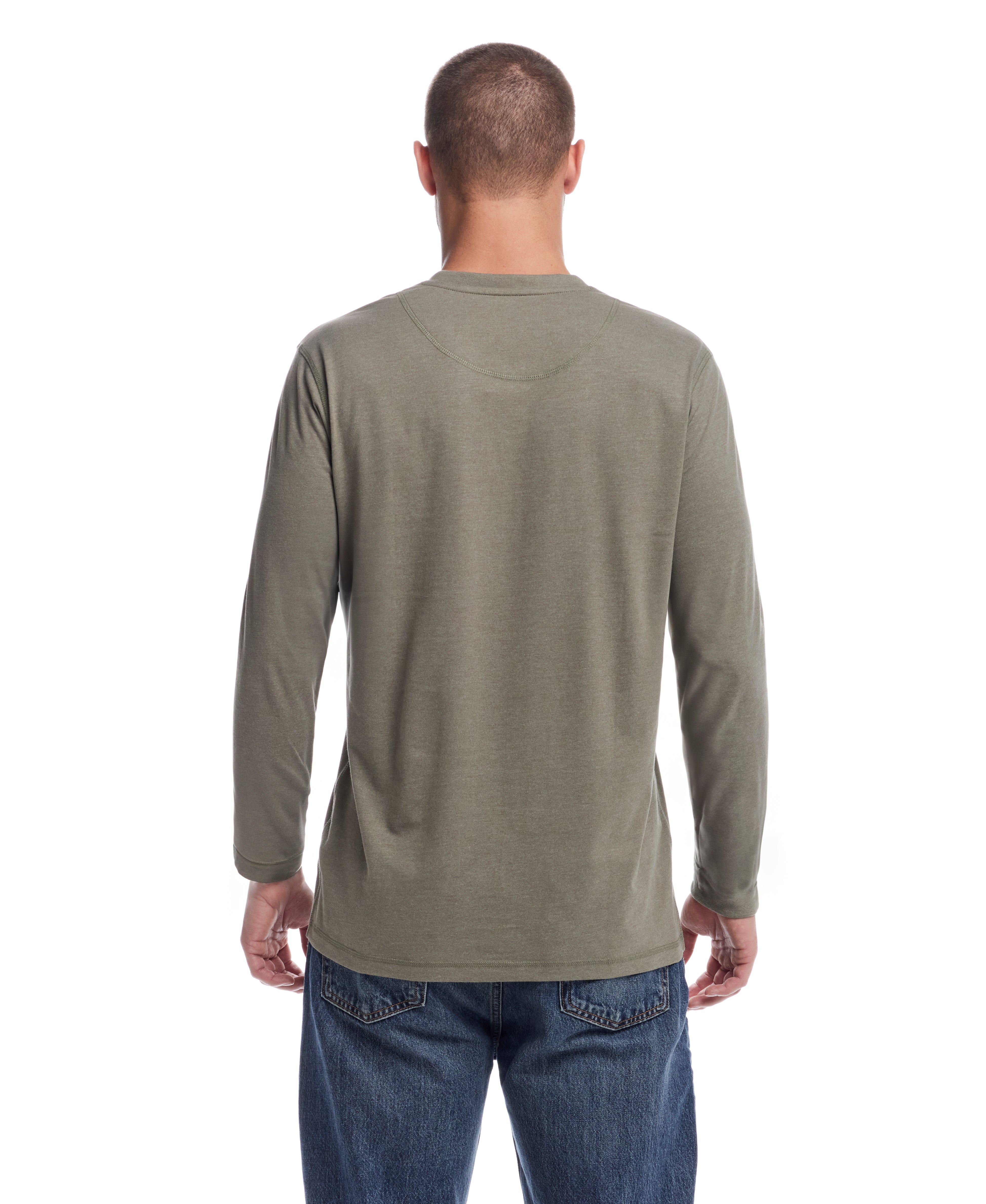 Long Sleeve Brushed Jersey Henley in Olive