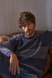 Mixed Stripe Crew Neck in Denim Mix