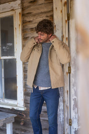 Sherpa Lined Canvas Twill Trucker in White Pepper