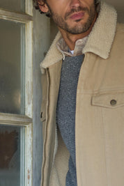 Sherpa Lined Canvas Twill Trucker in White Pepper